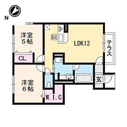 ヴィステリアスクエアB 1階2LDKの間取り