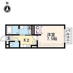 パリオ菅沼Ｂ棟 1階1Kの間取り