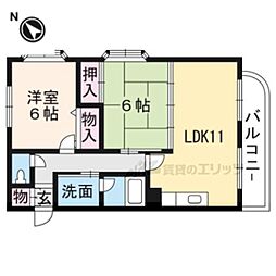 JR東海道・山陽本線 守山駅 徒歩14分の賃貸マンション 2階2LDKの間取り