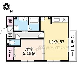 フラン岡 2階1LDKの間取り