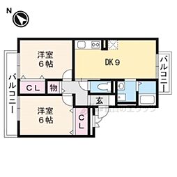 セジュールＬ3 3階2DKの間取り