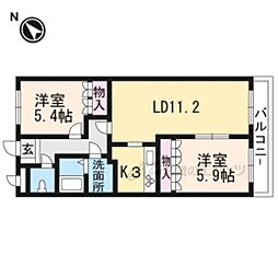 サン・クレールIII 2階2LDKの間取り