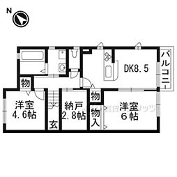 JR湖西線 堅田駅 徒歩7分の賃貸アパート 2階2LDKの間取り