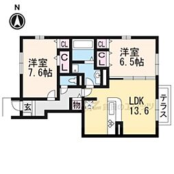 ラ・シャンス 2LDKの間取図画像