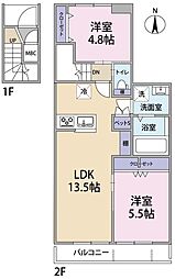 Paddy side　浦和岸町 202 2階2LDKの間取り
