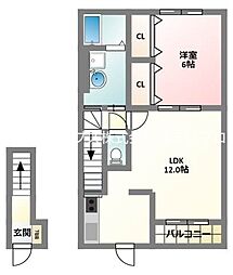 京阪本線 萱島駅 徒歩19分の賃貸アパート 2階1LDKの間取り