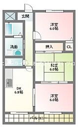京阪本線 寝屋川市駅 徒歩20分の賃貸マンション 2階3DKの間取り