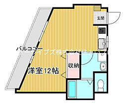 京阪本線 萱島駅 徒歩23分の賃貸マンション 3階ワンルームの間取り