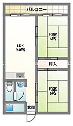 赤川ハイツ 2LDKの間取図画像