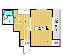 サンライズ堀溝 1Kの間取図画像