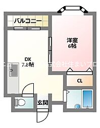 サンシャイン大池 1DKの間取図画像