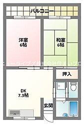 GM藤田町EAST 2DKの間取図画像