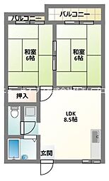 滝本ハイツ 2LDKの間取図画像