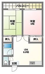永本マンション 2LDKの間取図画像