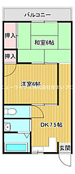 ヒロミツイースト 2DKの間取図画像