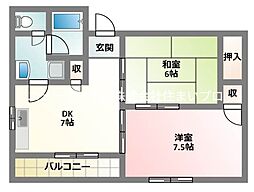 プレアール江端町 2DKの間取図画像