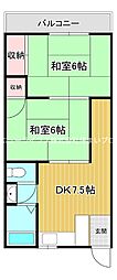 ヒロミツイースト 2DKの間取図画像