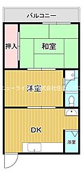 秦ハイツ 2DKの間取図画像
