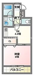 ユーベル1 1DKの間取図画像