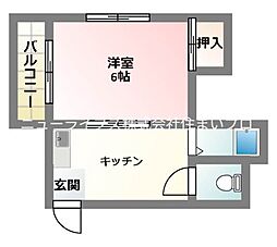 ハッピネスプラザ藤田 1Kの間取図画像