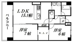セントラルヒルズ松城 2LDKの間取図画像