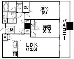 D'グラフォート浜松D'sTower 2LDKの間取図画像
