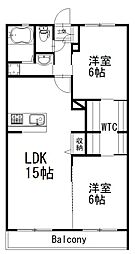 エクシード三方原II(中央棟) 2LDKの間取図画像