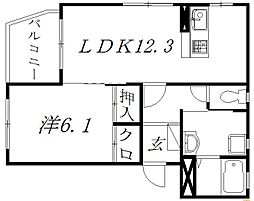 白鳥Lake 1LDKの間取図画像