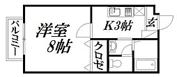 ひくまのハウスA 1Kの間取図画像