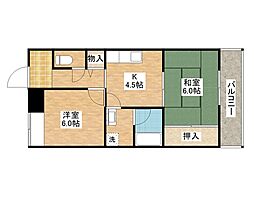 ワシダビル 4階2Kの間取り