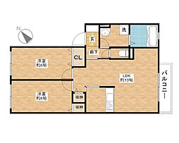 レジデンス琵琶 2階2LDKの間取り