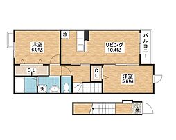 フローリッシュガーデン水保 2階2LDKの間取り