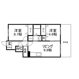 オーベルジュ 2LDKの間取図画像