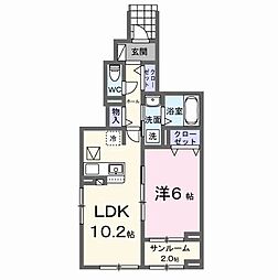 イーストフィールドII 102号室 1LDKの間取図画像