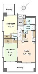 パール蒔田 2LDKの間取図画像