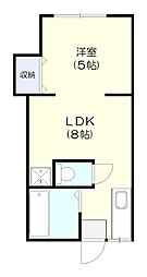 クロスブリッジ鹿島 2階1LDKの間取り