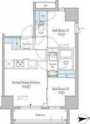 都営大江戸線 新御徒町駅 徒歩4分の賃貸マンション 5階2LDKの間取り