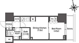 東京メトロ銀座線 稲荷町駅 徒歩3分の賃貸マンション 13階1DKの間取り