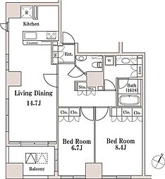 東京メトロ半蔵門線 半蔵門駅 徒歩3分の賃貸マンション 11階2LDKの間取り