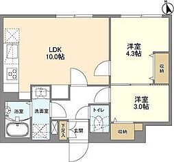 都営大江戸線 若松河田駅 徒歩5分の賃貸マンション 2階2LDKの間取り