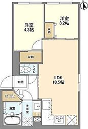 都営大江戸線 若松河田駅 徒歩5分の賃貸マンション 4階2LDKの間取り
