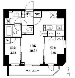 都営大江戸線 新御徒町駅 徒歩5分の賃貸マンション 4階2LDKの間取り