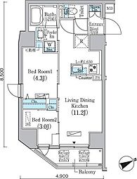都営大江戸線 蔵前駅 徒歩1分の賃貸マンション 3階2LDKの間取り