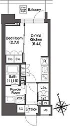 都営浅草線 浅草駅 徒歩2分の賃貸マンション 7階1DKの間取り