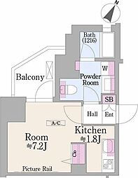 都営新宿線 曙橋駅 徒歩3分の賃貸マンション 2階1Kの間取り