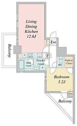 東京メトロ日比谷線 茅場町駅 徒歩5分の賃貸マンション 8階1LDKの間取り