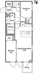 東京メトロ南北線 市ケ谷駅 徒歩4分の賃貸マンション 2階1SLDKの間取り