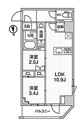 都営大江戸線 新御徒町駅 徒歩3分の賃貸マンション 3階2LDKの間取り