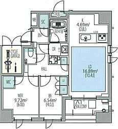 東京メトロ日比谷線 八丁堀駅 徒歩4分の賃貸マンション 11階2LDKの間取り