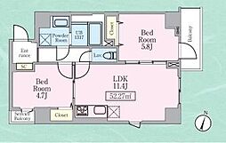 東京メトロ日比谷線 人形町駅 徒歩5分の賃貸マンション 9階2LDKの間取り